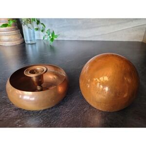 Vintage Copper Orb Candle Holder Mid Century Modern Sphere Decor